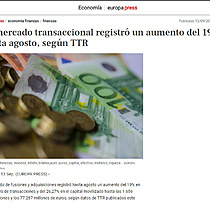 El mercado transaccional registr un aumento del 19% hasta agosto, segn TTR